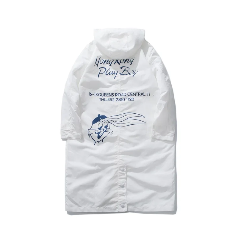 Легкая удлиненная Мужская ветровка с капюшоном и надписью на спине|Мужские