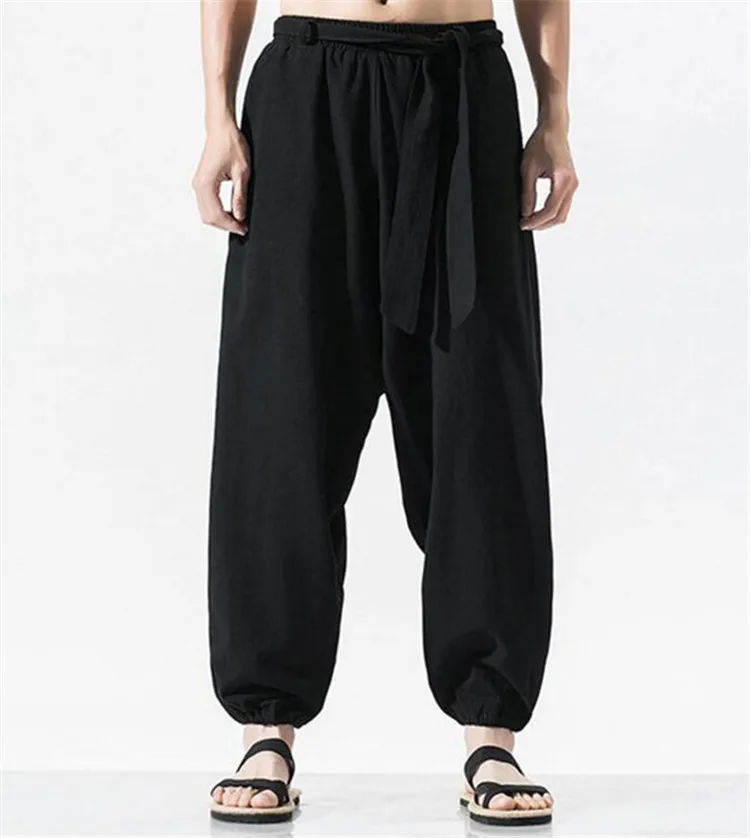 

2022 Autunm men‘s Hip Hop Cotton Linen Harem Pants Plus Size Wide Leg Trousers 5XL 6XL 7XL Summer Casual Pants Cross-pants