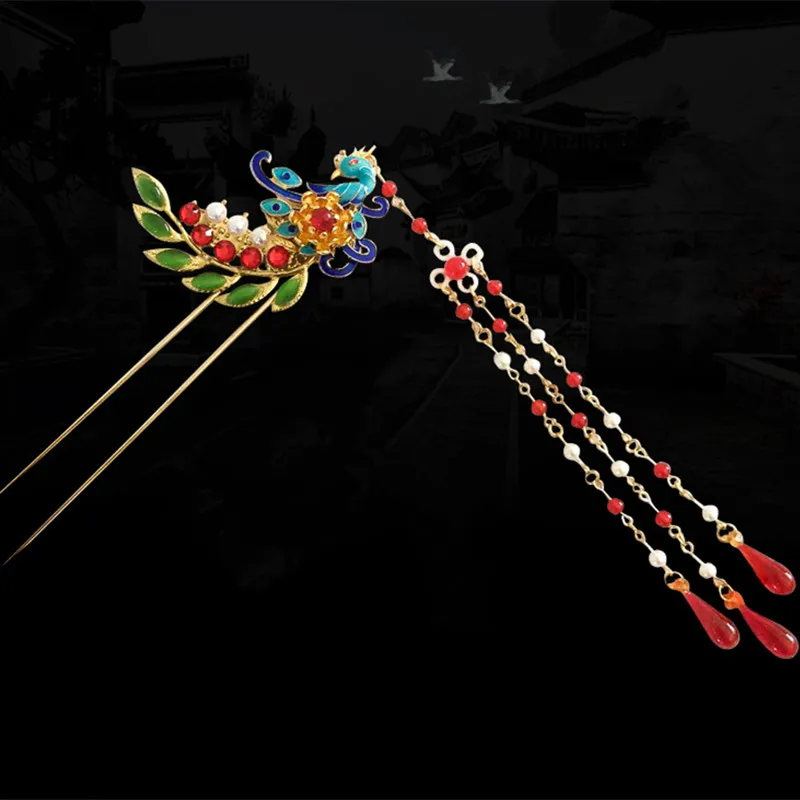 

handmade Phoenix hairpin vintage hairpin phoenix Hair Pins tassle hair pins ancient dynasty princess cosplay accessories