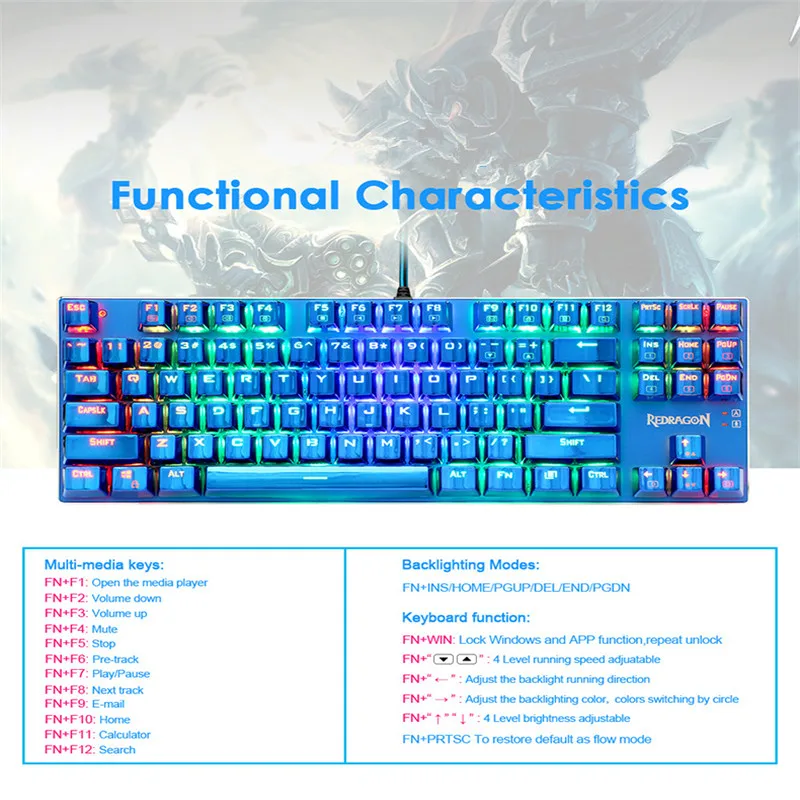 Проводная Механическая клавиатура KuWFi RGB для игр в e-sports мультимедийная