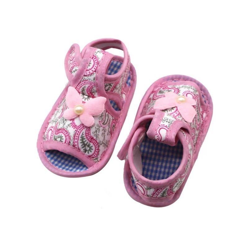 

Newborn Baby Girls Sandals Shoes Soft Crib Shoes Floral Butterfly Print Knot Cotton Fabric Shoes