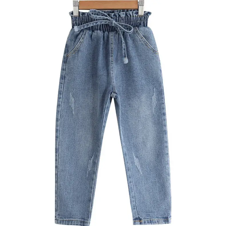 Новое поступление, джинсовые штаны для девочек, Повседневные детские однотонные джинсовые штаны, весна-осень, Детские расклешенные джинсы, 3, 4, 8, 12, 13 лет