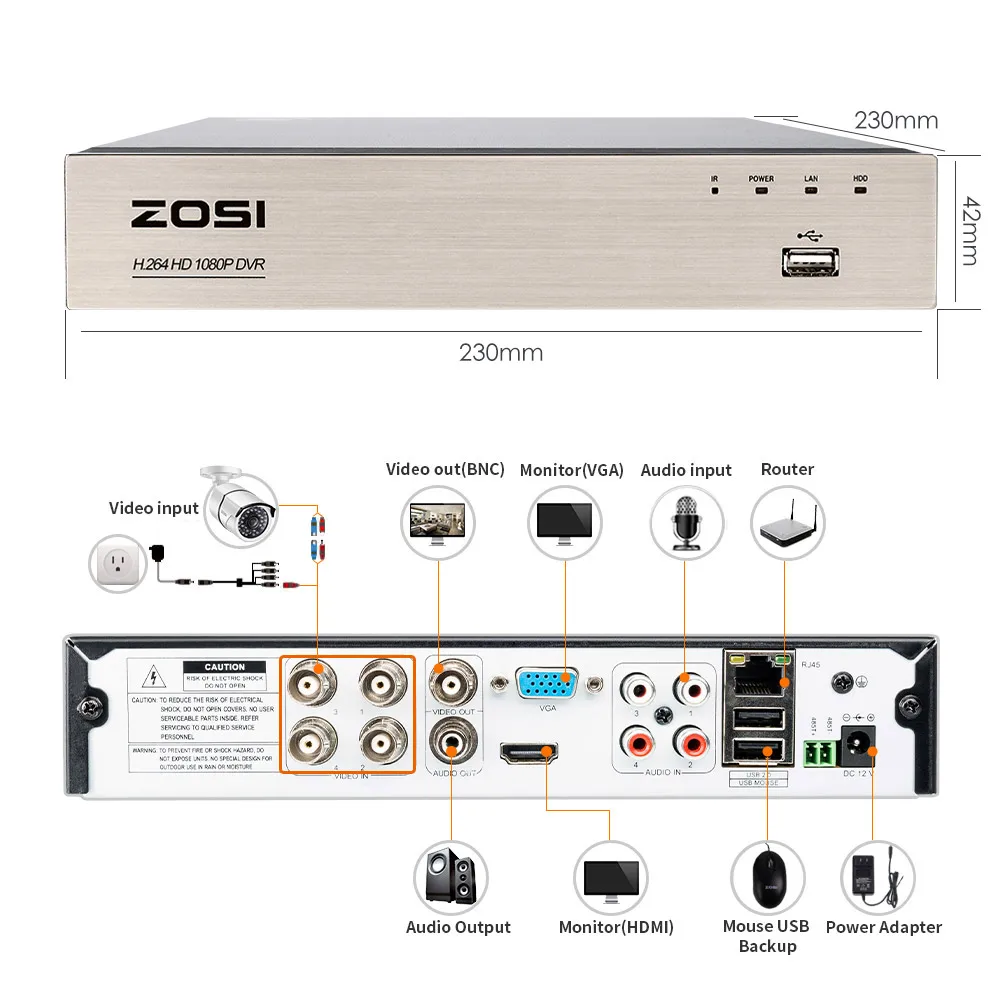 ZOSI 8CH электронная почта оповещение комплекты видеонаблюдения 1080P HD TVI DVR 8 шт. 2.0MP ИК