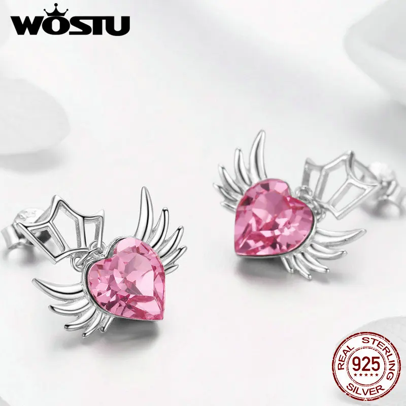 WOSTU сладкий новый 100% стерлингового серебра 925 мечта с крыльями серьги гвоздики