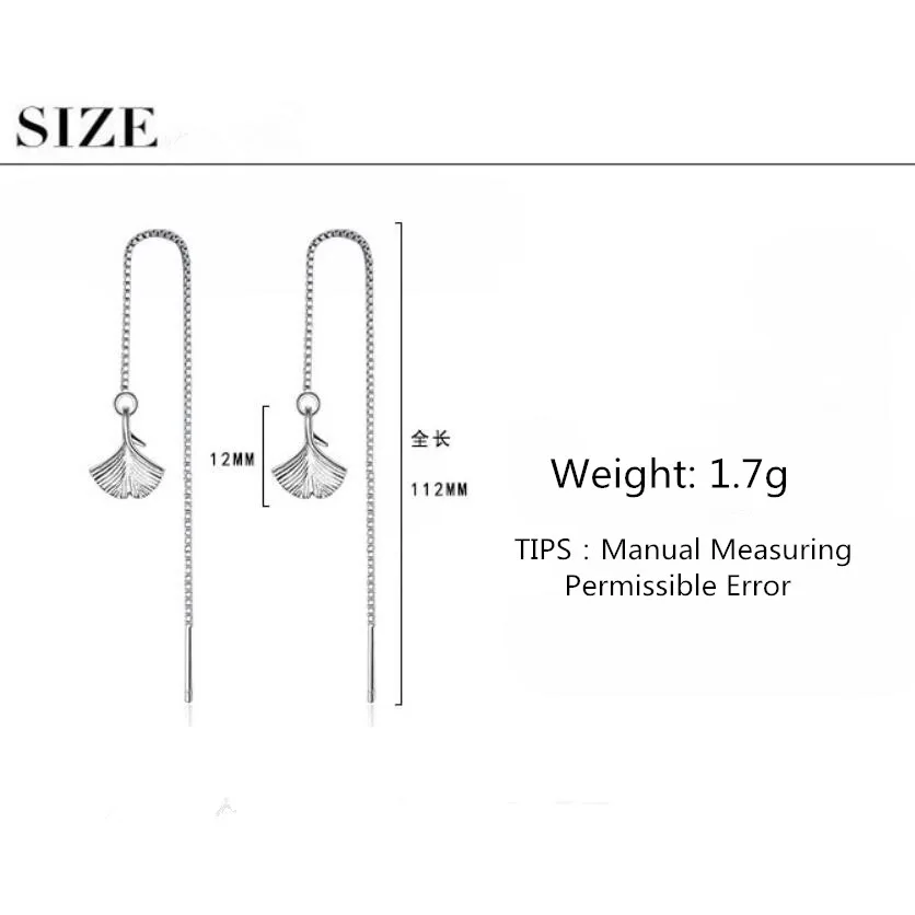 

New Ginkgo Biloba Leaf Tassel Long Ear Line Earrings For Women Trend Creative 925 Sterling Silver Party Gifts Jewelry SAE296