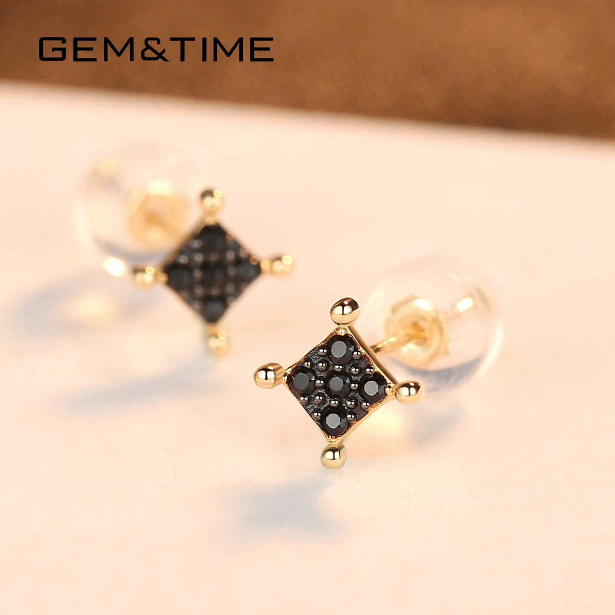 Gem& Time, роскошные квадратные черные шпинели, серьги-гвоздики для женщин, чистое 14 к желтое золото, ювелирные изделия Brincos De Ouro Pur Au585, подарки E14088