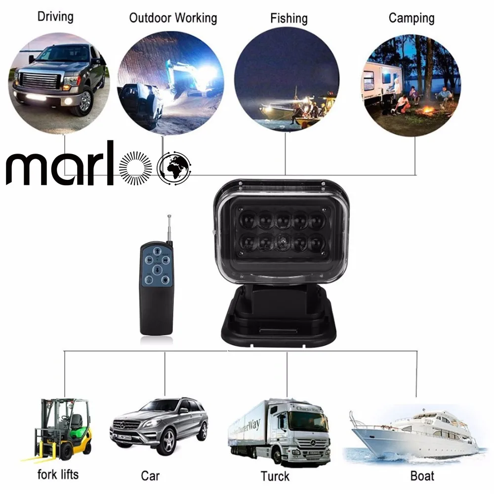 

Car 360 Rotating 50W Led Search Light Remote Control Spot Work Light For Offroad Vehicles Trucks Boat etc