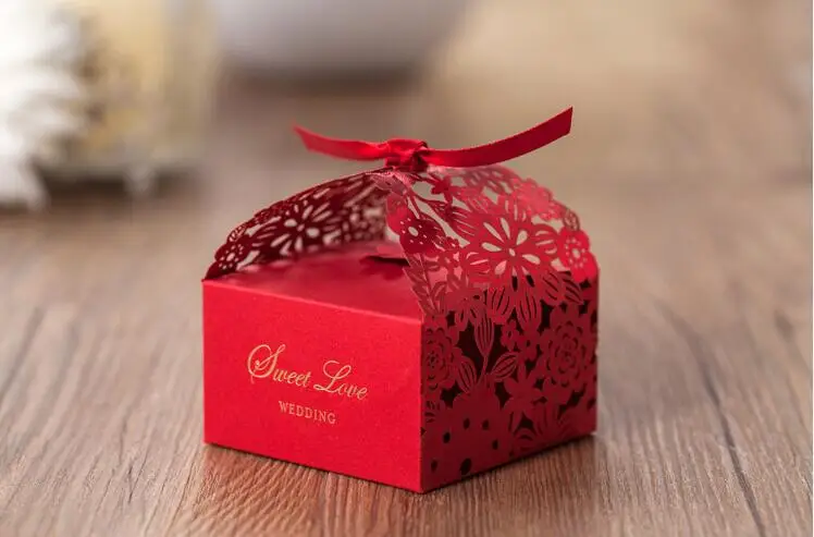 Конфетница для вечерние НКИ с лентой классические красные подарки bomboniere dragee package