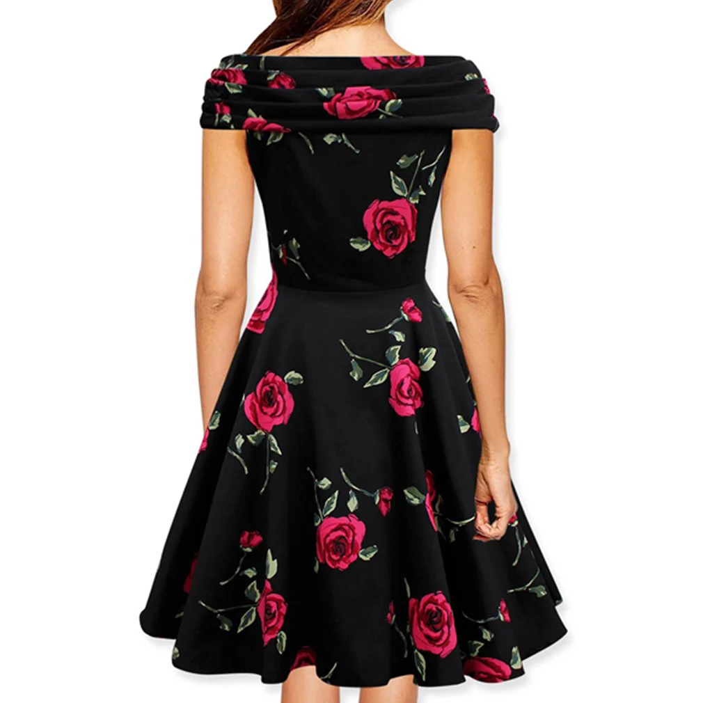 Женщины Элегантный Роуз цветочные Печати 50 s 60 Одри Урожай Ретро Dress Рокабилли