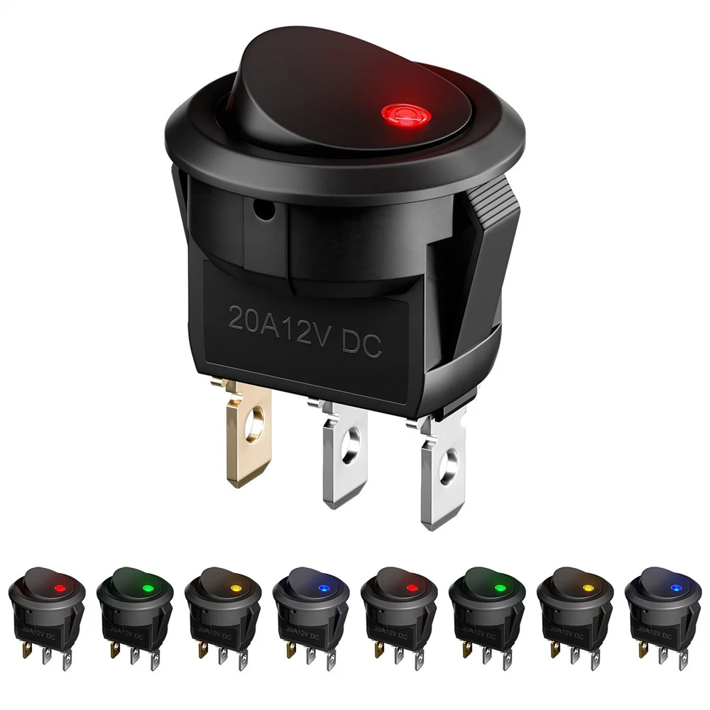 

Маленькие круглые кулисные переключатели для лодки, черный мини-круглый черный, белый, красный, 3-контактный кулисный переключатель ВКЛ-ВЫКЛ, светодиодный