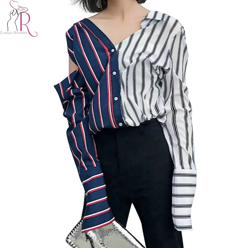 Цвет широкую полоску выдалбливают с длинным рукавом Асимметричная рубашка Для