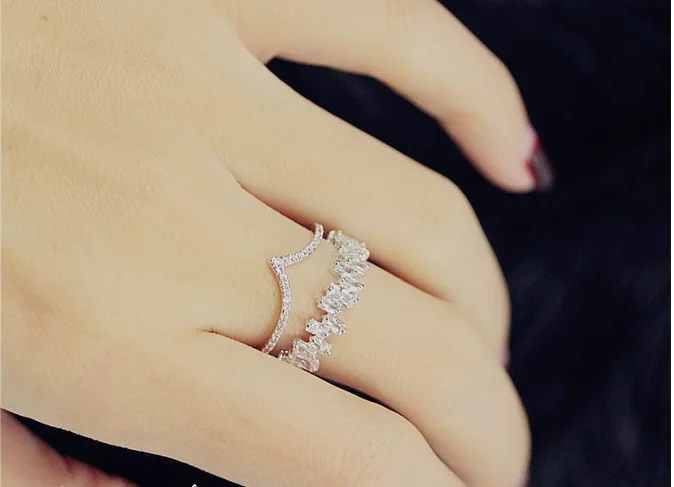 Сияющий Циркон двухслойные кольца для женщин 2020 новые модные ювелирные изделия