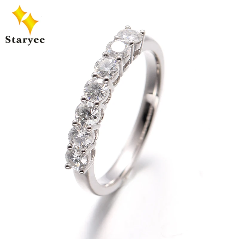 Классические обручальные кольца с муасанитом 7 камней 3 мм 18 К белое золото Charles