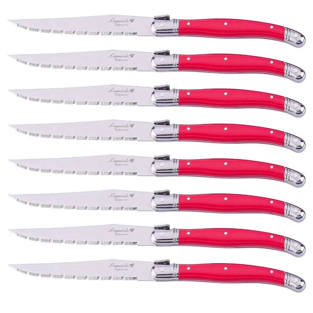 6-8pcs Laguiole Steak Knife Set  9'' Black Table Knives Stainless Steel Red Plastic Handles  Kitchen Cutlery Dinnerware set