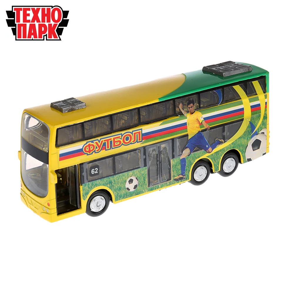 Автобус ТЕХНОПАРК 16 см открывающиеся двери металлический корпус инерционный