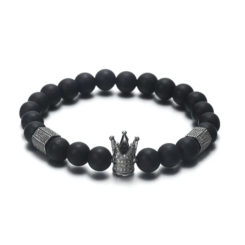 

Hot Trendy Lava Stone Pave Crown Charm Bracelet Bangle For Men Or Women Bracelets Wedding Party Jewelry Best Gift
