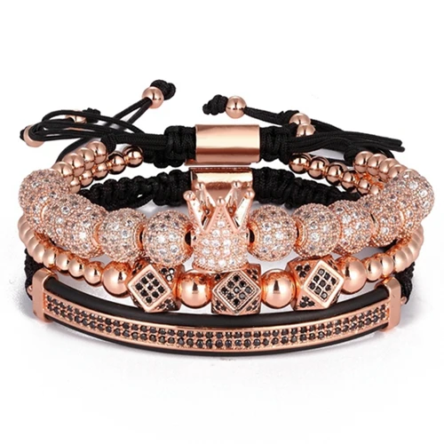 RoseGold Горячая 3 шт./компл. Роскошные ювелирные изделия циркон хип хоп серебряные золотые браслеты мужские кубические микро проложить украшения CZ плетеные браслеты - Окраска металла: RoseGold