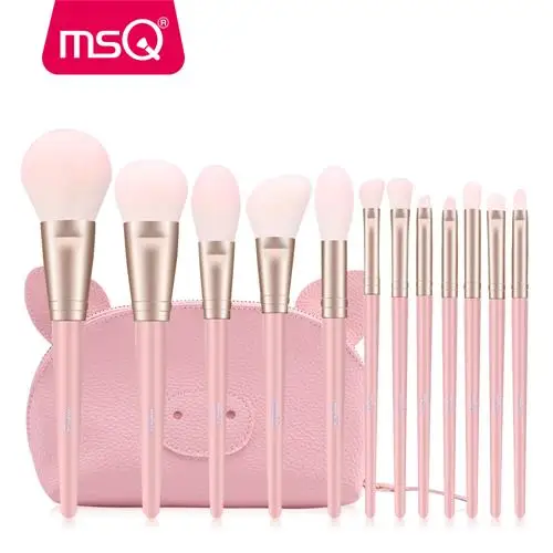 STB12PSH MSQ 12 шт. набор кисточек для макияжа пудра Румяна Тени для век pincel maquiagem синтетические волосы кисти для макияжа с розовым пакетом - Handle Color: STB12PSH