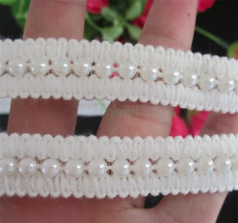 1 ярд 15 мм ширина белый хлопок жемчуг вышитая бисером ткань кружевная отделка