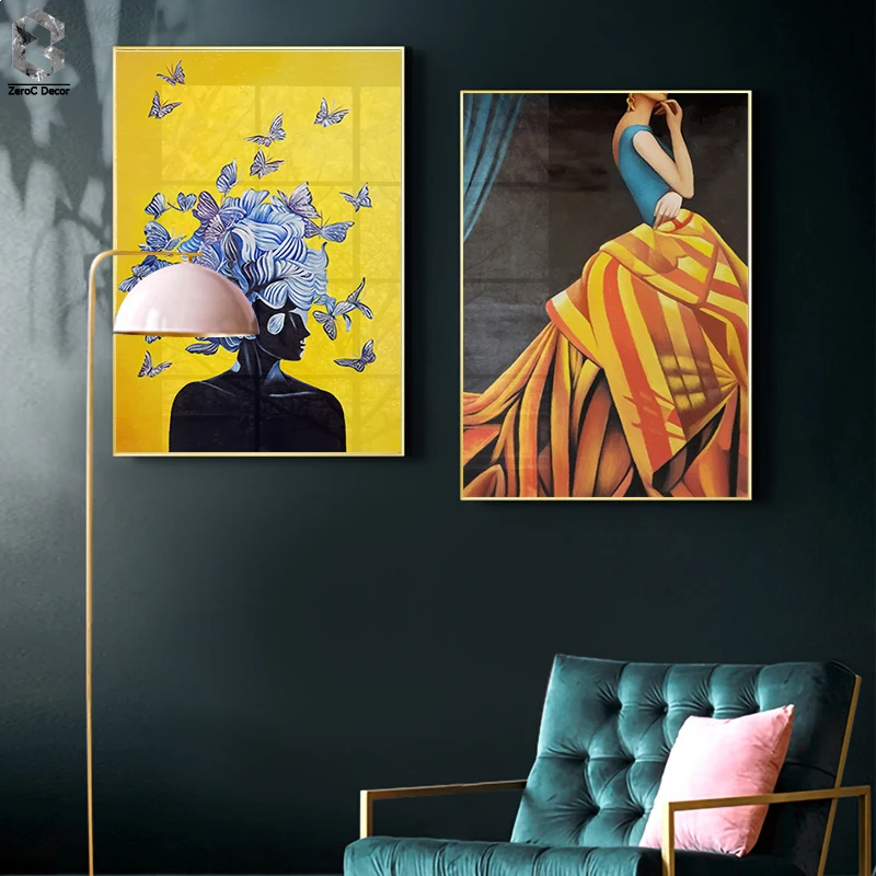 

European Style Modern Figure Women Posters On The Wall Art Canvas Painting Bedroom Decoration Pictures Butterfly Girl Art Print