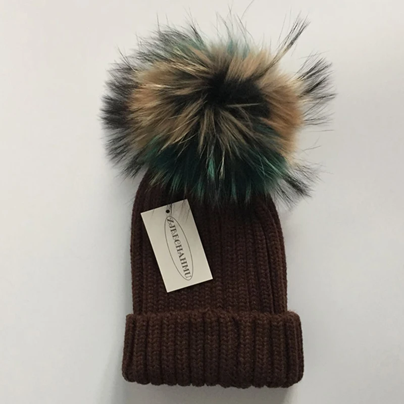Модная новинка, помпоны из натурального Лисьего меха и норки, 15 см, Skullies Beanies, шапки для женщин и девочек, зимние шапки, детские шапки, шапка