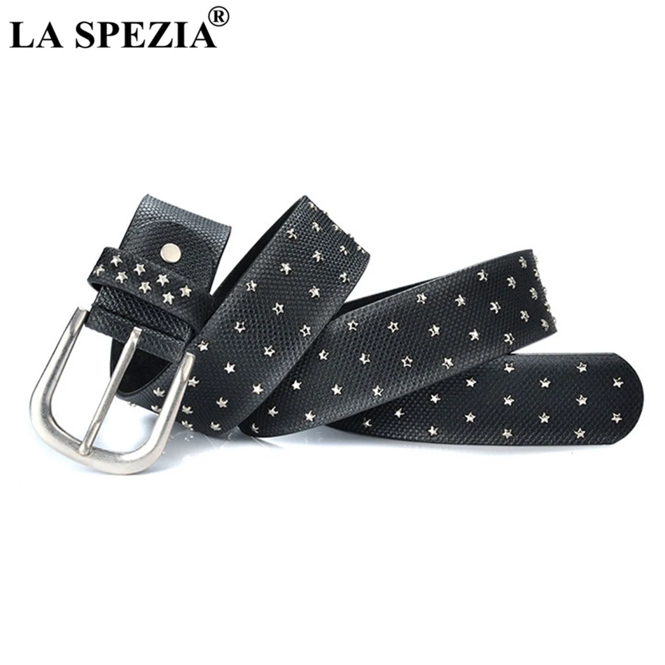 LA SPEZIA, кожаный ремень для женщин, с заклепками, серый, контактный, ремни для женщин, украшены звездами, модный бренд, натуральная коровья кожа, женский ремень для джинсов