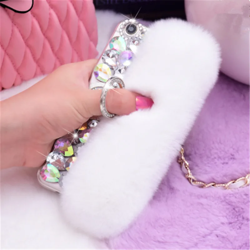 Luxury Bling Diamond Gem Ring Stand Holder Rabbit Fur Hairy Soft Cover Case For SamsungS6 S7 S8 S9 S10 S11PLUS Lite Note5 8 9 10 |