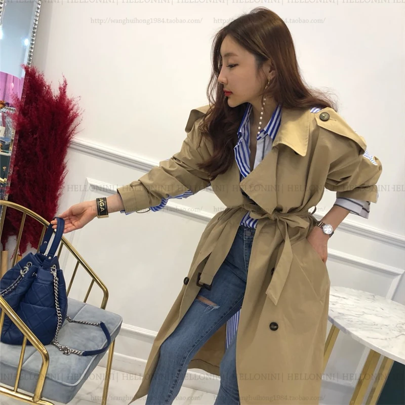 Best Selling Vintage Stripe print Patchwork loose overcoats beautiful pocket design cozy winter trench