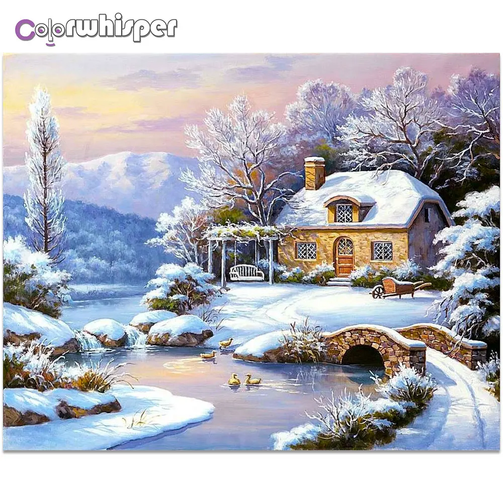 Алмазная живопись 5D полный квадратный/круглый зимний дом пасторальная жизнь