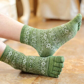 Army Green Носки с пятью пальцами мужские, 4 цвета, винтажные, повседневные, стильные, хлопковые мужские носки, мужские, термальные/толстые, теплые носки и чулочно-носочные изделия - Цвет: Army Green