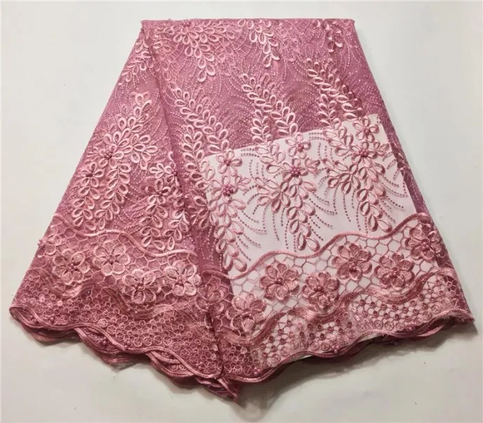 Элегантный в нигерийском стиле Тюль Французский кружевная ткань с бусинами