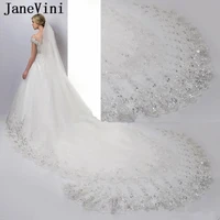 janevini elegant wedding veil long cathedral one layer appliques edge sequined soft bridal veils with comb velo novia 3 metros