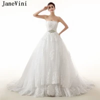 janevini 2019 strapless lace long wedding dresses a line beaded sashes appliques vintage plus size bridal gowns vestido de noiva