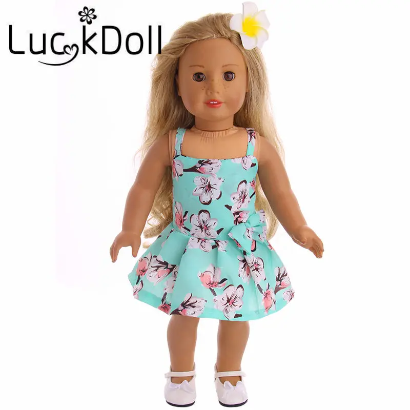 Платье на бретельках LUCKDOLL с цветочным принтом и бантом 18 дюймов американская