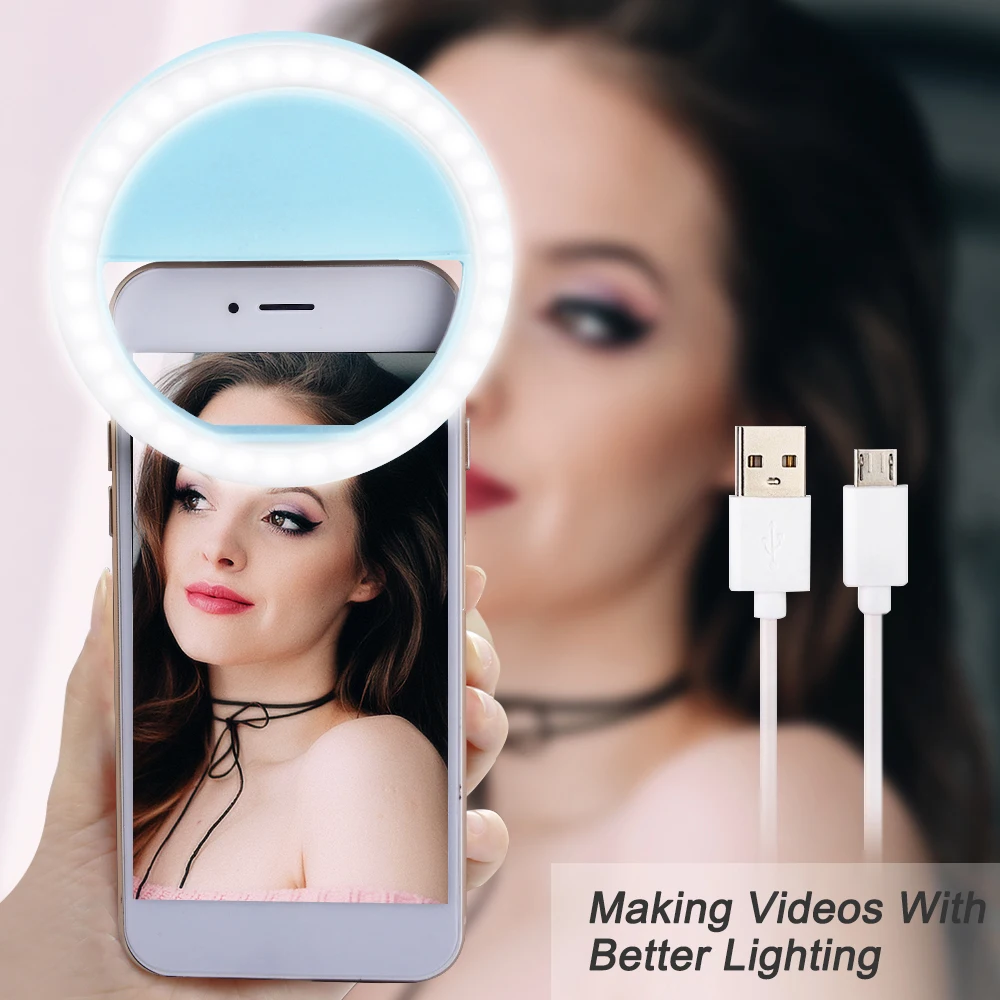 blue 8.6x2.7cm Новое поступление USB зарядка селфи портативная вспышка Led камера телефон фотография кольцо светильник для улучшения фотографии для iPhone смартфон - Цвет: blue 8.6x2.7cm