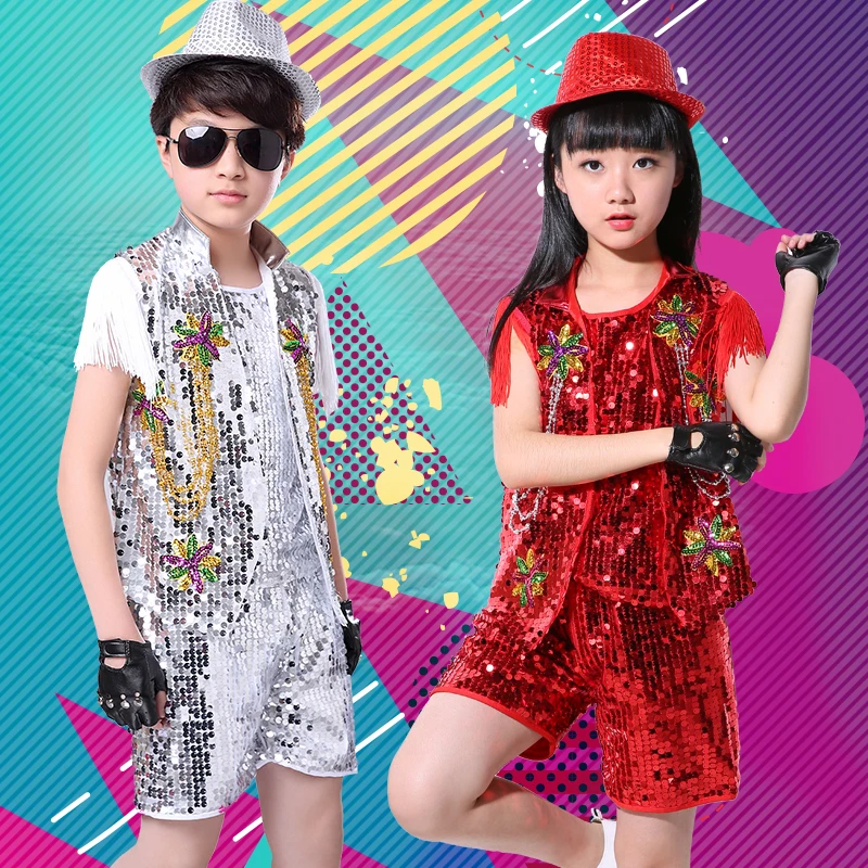 Летние новые детские костюмы для джазовых танцев выступлений в стиле хип-хоп