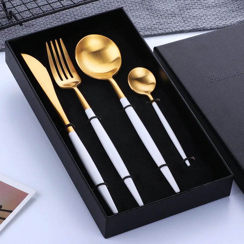 4pcs with a gift box 4 шт Лидер продаж Нержавеющая сталь набор посуды высокого Класс Западной набор посуды ужин Ножи вилки, ложки столовые приборы с подарочной коробке - Цвет: 4pcs with a gift box