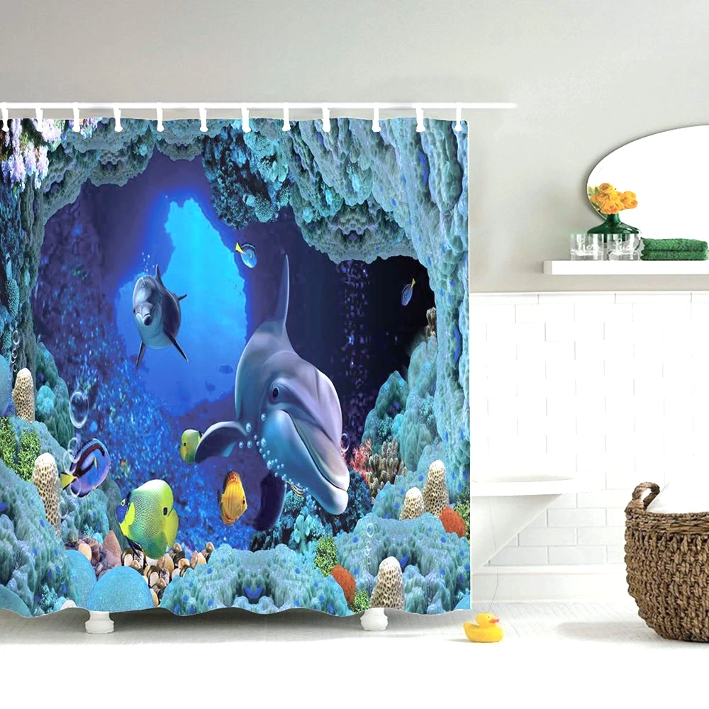 Морская занавеска для душа Dafield синий океан подводный коралловый риф полиэстер