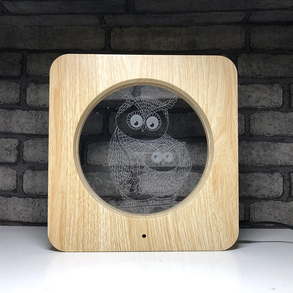 Деревянный милый подарок для девочки Сова Ночник Led 7/1/3 цвета Usb Иллюзия