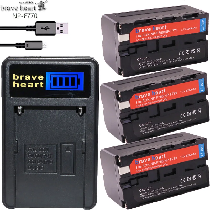 3 шт. 5299 мАч NP-F750 NP-F770 литий-ионный аккумулятор + светодиодный ное USB зарядное