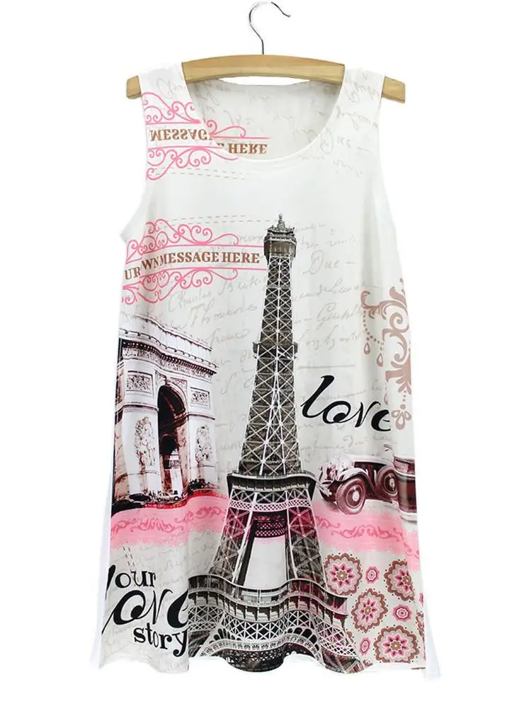 2016 новое прибытие Известный Эйфелева Башня печати женщины летние платья девушки