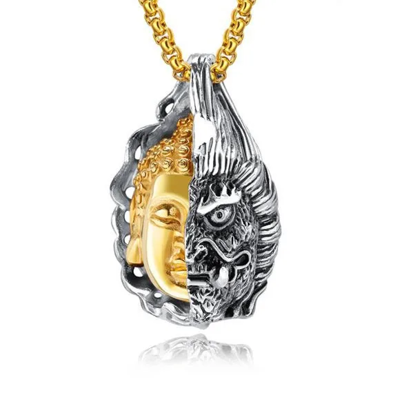 Steel and Gold Bobo крышка Мода Для мужчин золото Цепочки и ожерелья Для женщин Нержавеющая сталь Будда и демоны Цепочки и ожерелья s Pendantst в стиле панк дружбы подарки - Окраска металла: Steel and Gold