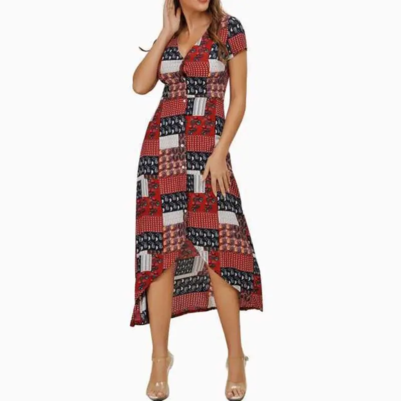 2019 Boho Платье женское летнее праздничное клетчатое с принтом сексуальное