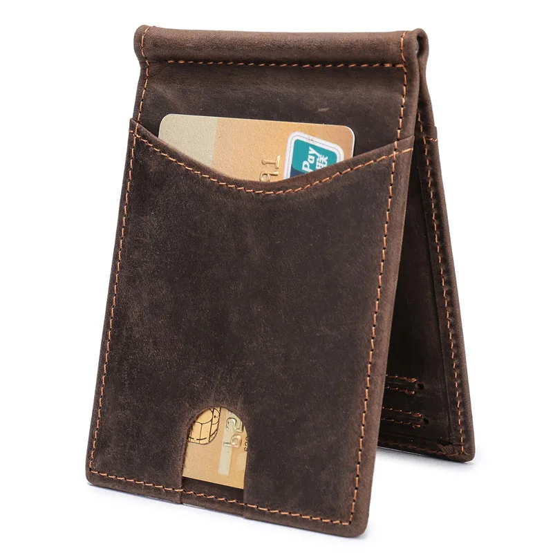 Мужской тонкий кошелек с передним карманом минималистичный из натуральной кожи