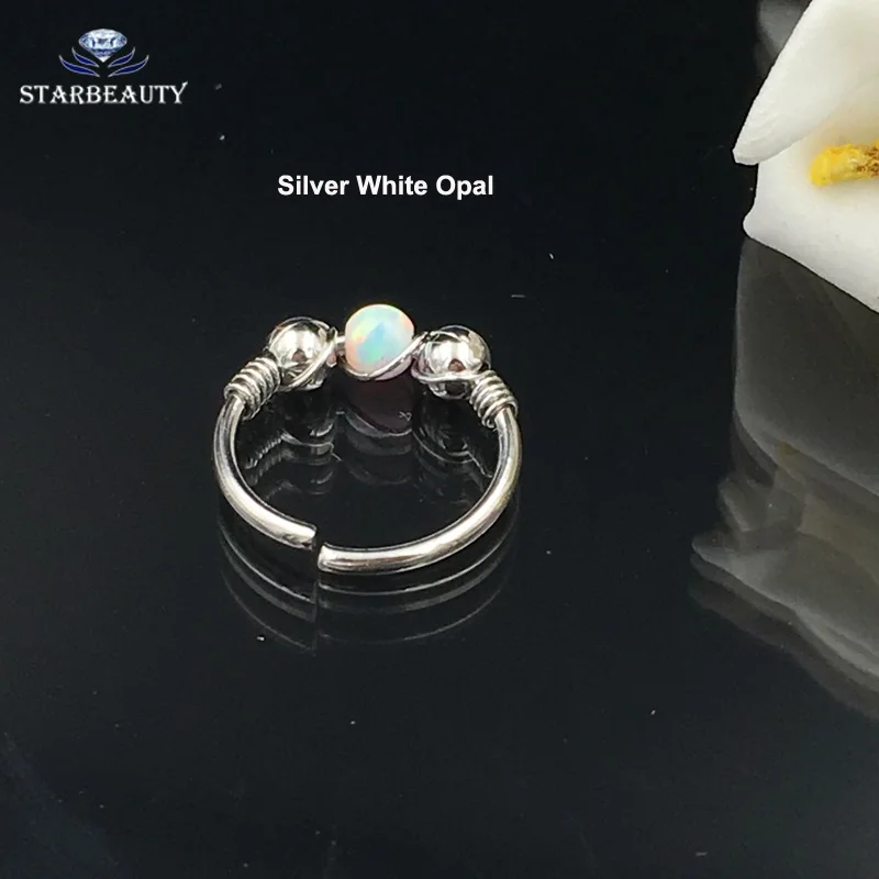 Silver White Opal 1 шт./заказ белый опал пирсинг Кольца для носа Шпильки 18 г прокалывание перегородки носа для женщин Daith пирсинг опал кольцо пирсинг уха ювелирные изделия - Окраска металла: Silver White Opal