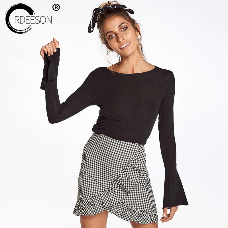 ORDEESON мини-юбки с оборками Женская юбка-карандаш клетчатая полосатая короткая