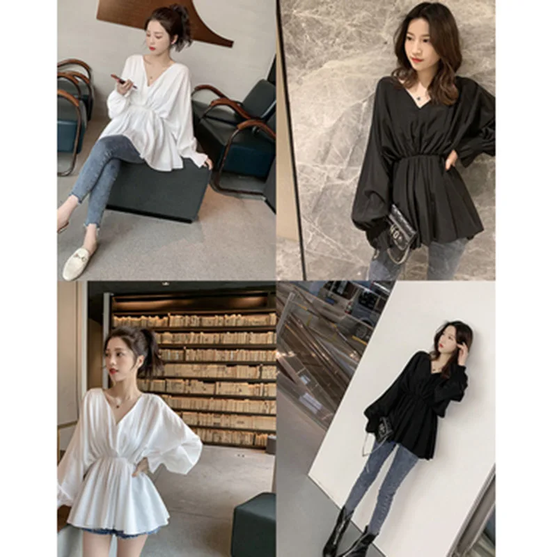 Корейские пикантные Женские топы и блузки с v-образным вырезом