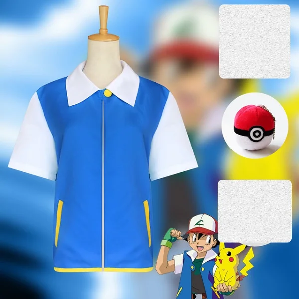 Jacket and Ball Аниме покемон косплей Ash Ketchum косплей костюм синяя куртка шляпа перчатки Poke Ball полный комплект костюмы на Хэллоуин - Цвет: Jacket and Ball