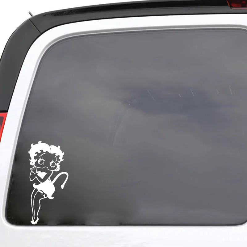 

YJZT 7.5*14.5CM Cute Lovely Naughty Unhappy Devil Decal Black/Silver Covering The Body Car Sticker Vinyl C20-1565