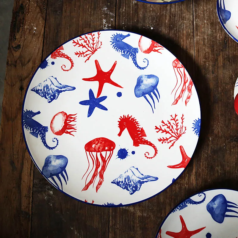 Синий океан серии тарелка морская лошадь Медузы неглазурованная Посуда Чаша/тарелка тарелки набор 1 шт./лот